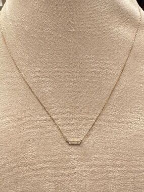 Delicate Gold Bar Necklace with Diamond CZ Accents - Women’s Jewelry